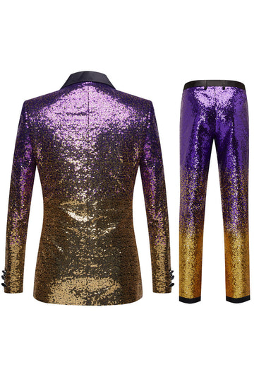 Ombre Paljetter Lilla Menn 2 Stykke Slank Passform Hakket Lapel Homecoming Dresser